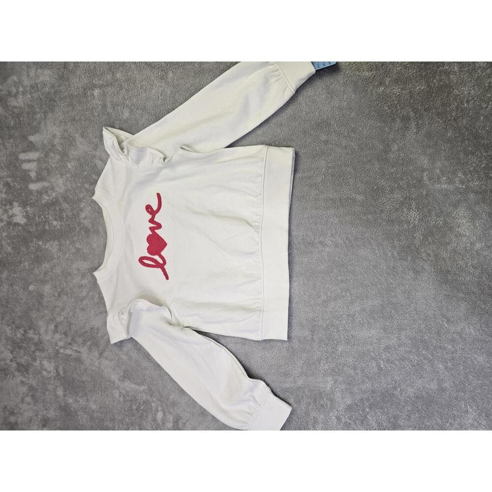 New Cat And Jack Girls Ruffle Pullover Sweater Cream With Red Love Logo Size L